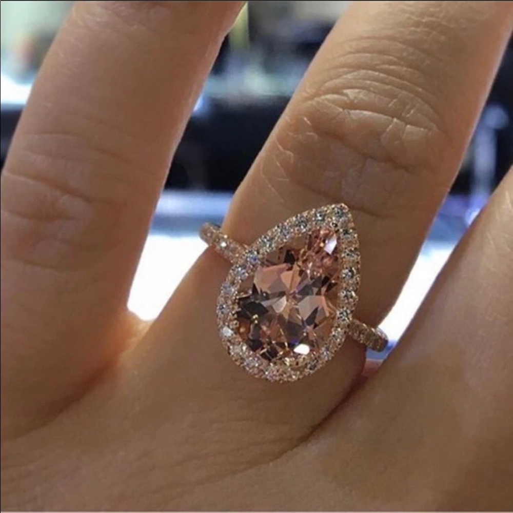 NEW💎6 Carat 18K Rose Gold Morganite Halo Ring - Picture 2 of 7